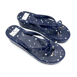 NEW Kate Spade New York Stars Navy LK210 Platform Wedge Sandals Size 8